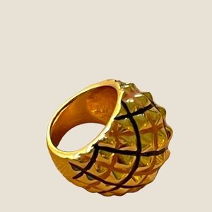 Vintage Ring: KJL Gold, Pink and Black Ring with Intricate studded Design